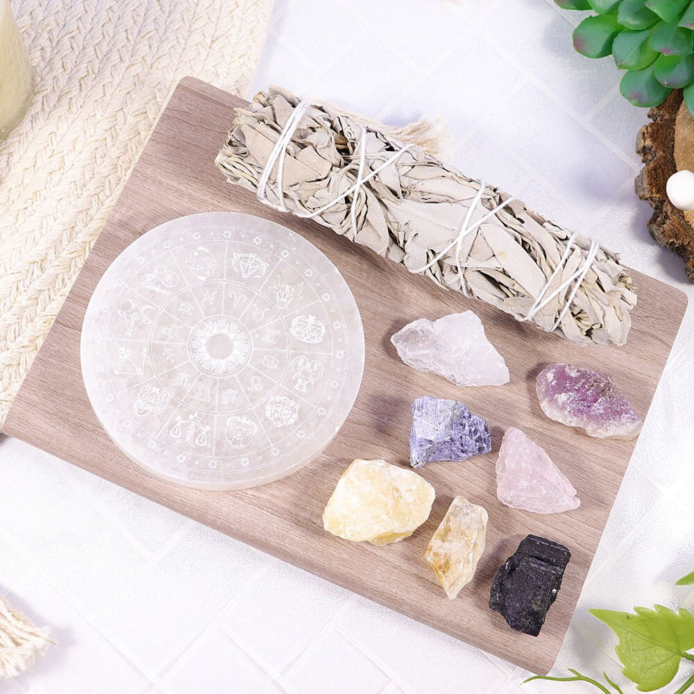 Natural & Tumbled Stones for Chakra Healing, Beginner Crystal Chakra Kit, White Sage Cleansing Kit