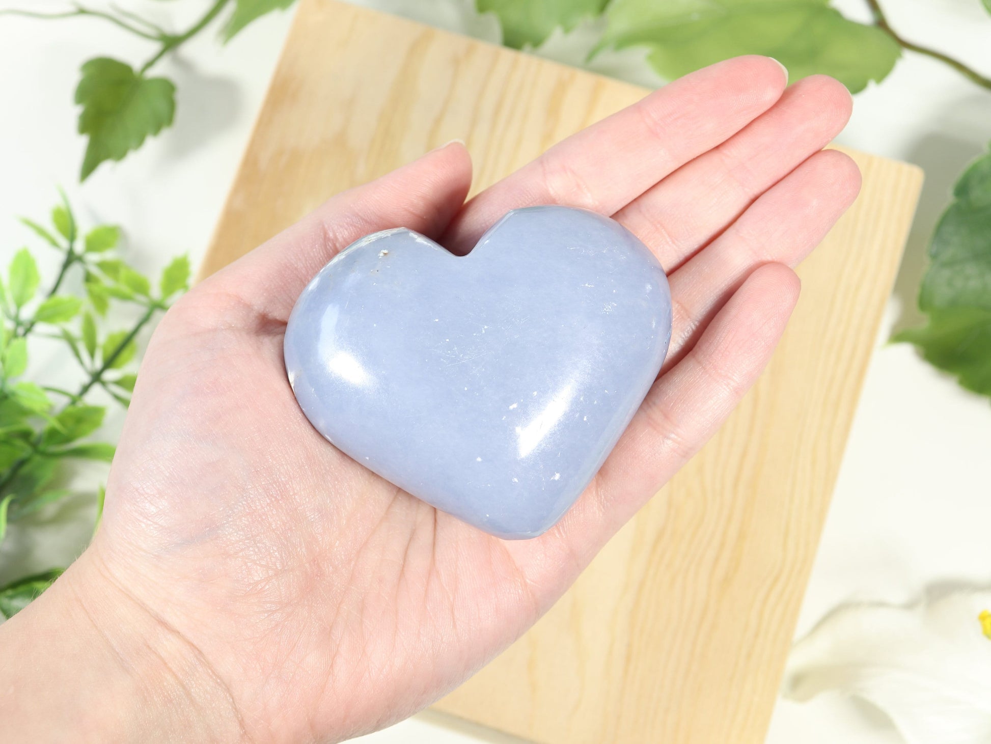 Natural Angelite Hearts, Angelite Guiding Crystal for Healing